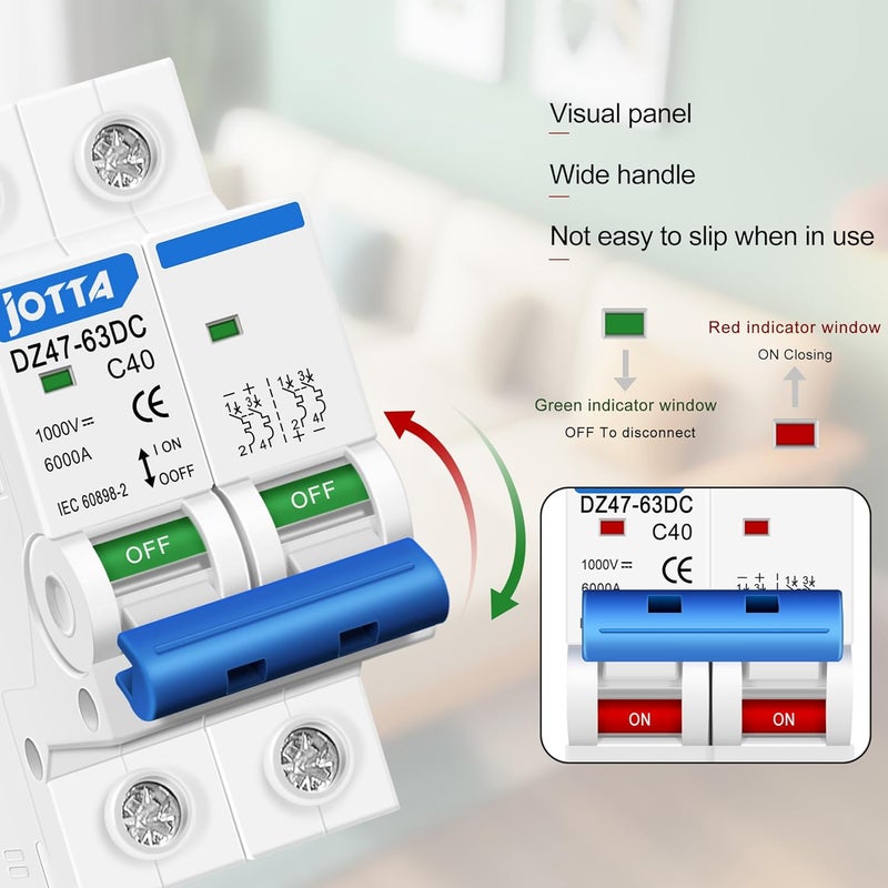 JOTTA DC Miniature Circuit Breaker,2 Poles 1000V for Solar PV System,Din Rail Installation (2 PCS 40A) - Image 3